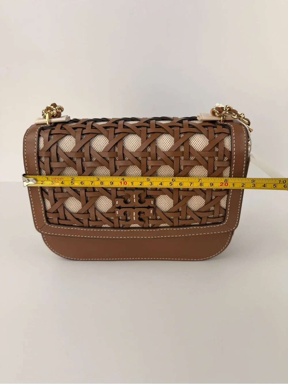 Tory Burch Britten Basket-Weave Small Adjustable Shoulder Bag Moose Brown $598